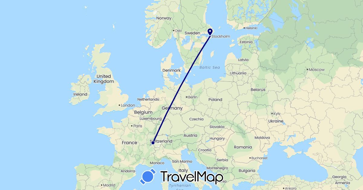 TravelMap itinerary: driving in Switzerland, Sweden (Europe)